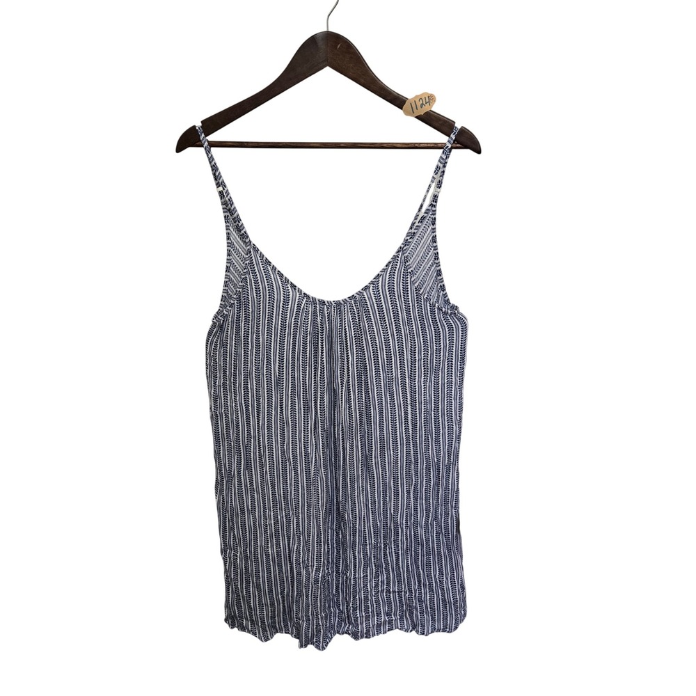 Swimsuits For All Women Blue White Leaf Stripe Rayon Cami Tank Top Plus SZ 18/20